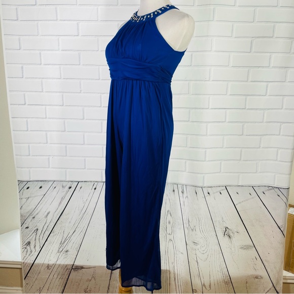 Poppies and Roses Royal Blue Jeweled Collar Jumpsuit - Size 12 - Picture 2 of 16